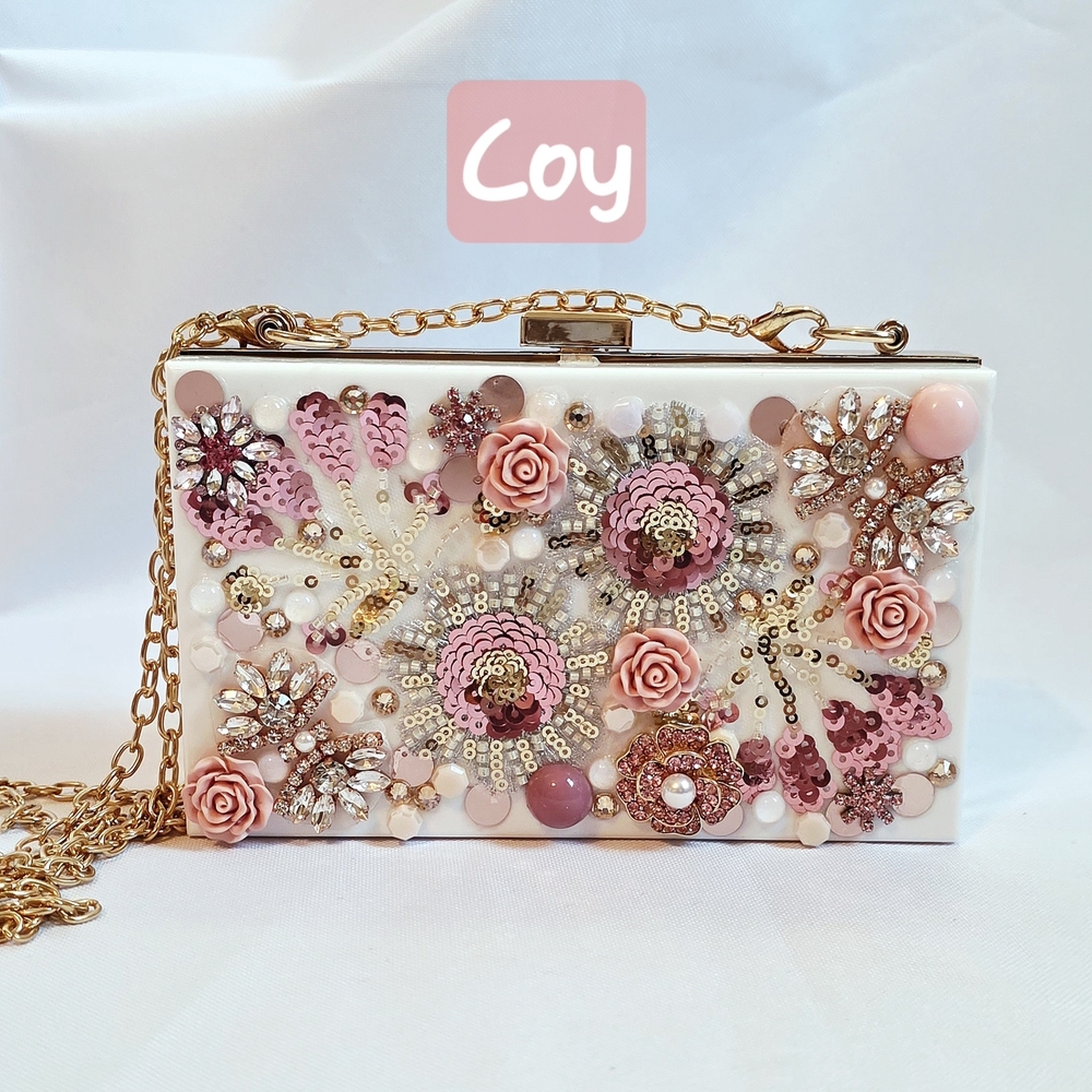 Handmade Pearl Chaos White Acrylic Clutch - Coy